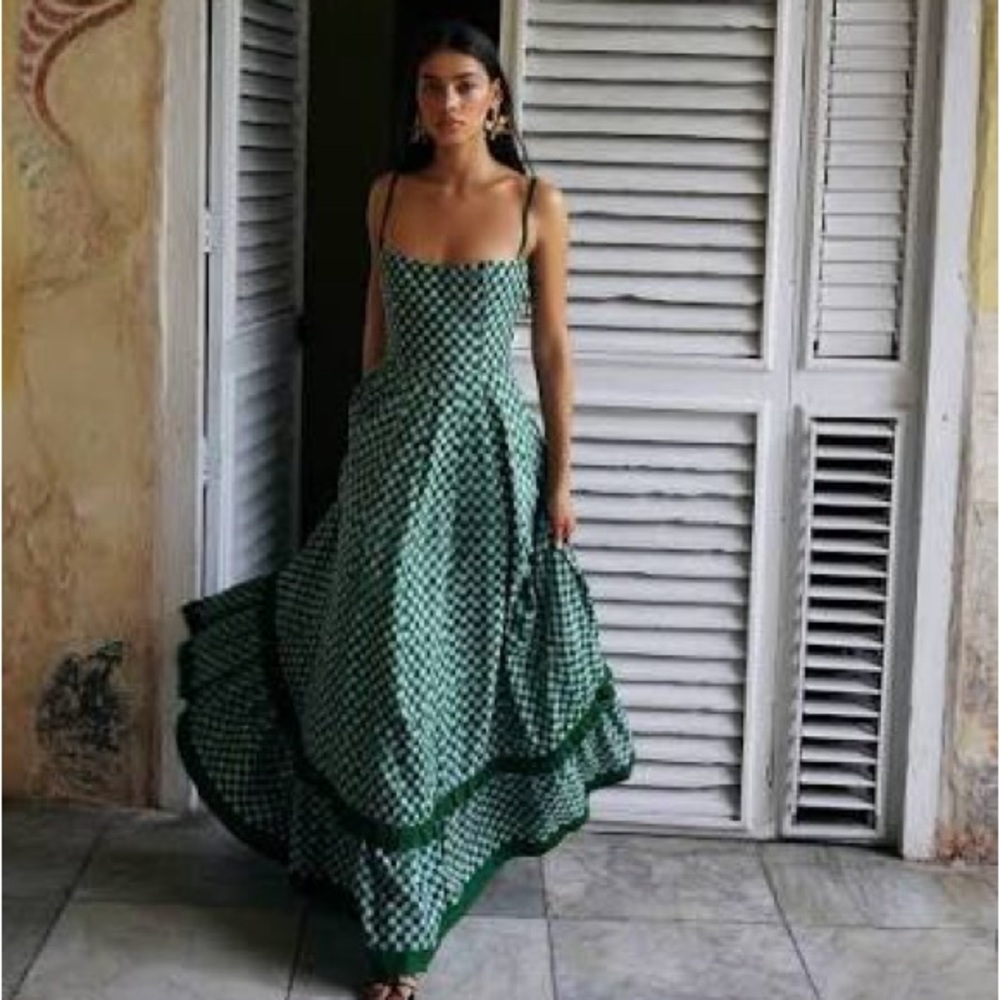 De Castro green checkmate dress